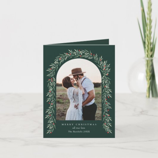 Elegant Greenery Arch Modern 2 Fotokerstfeest Feestdagen Kaart (Voorkant)