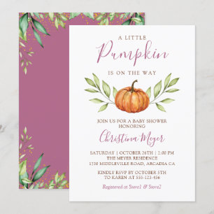 Elegant Greenery Autumn Pumpkin Baby shower Kaart