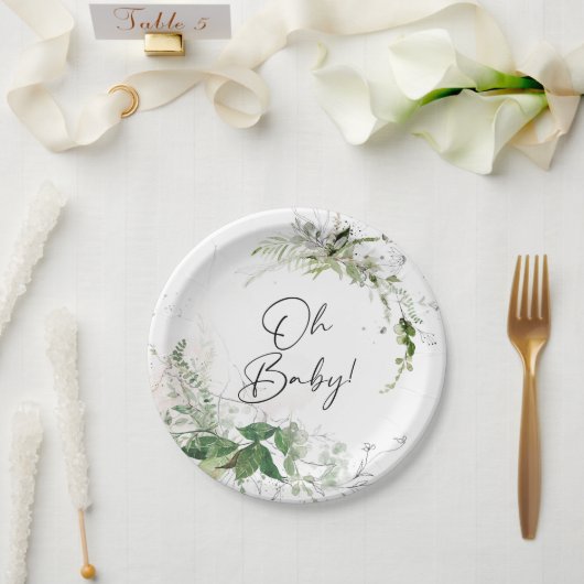 Elegant Greenery Baby shower Borden Papieren Bordje (Huwelijk)