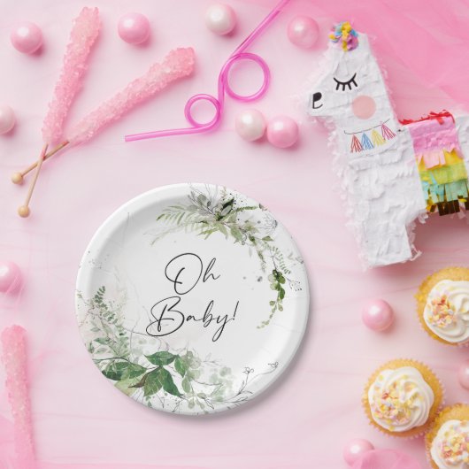 Elegant Greenery Baby shower Borden Papieren Bordje (Feest)