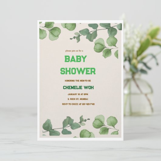 Elegant Greenery Baby shower Invitation Kaart (Staand voorkant)