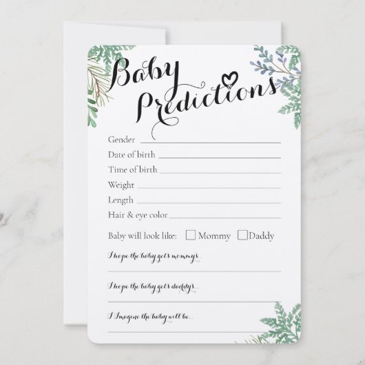 Elegant Greenery Baby shower Predictions & Advice (Achterkant)