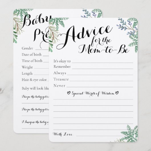 Elegant Greenery Baby shower Predictions & Advice (Voorkant / Achterkant)