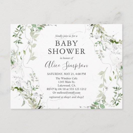 Elegant Greenery Baby shower Uitnodiging Briefkaart (Voorkant)