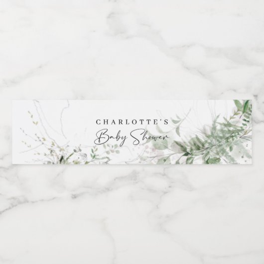 Elegant Greenery Baby shower Water Fles Labels Waterfles Etiket (Enkel label)
