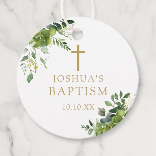 Elegant Greenery Baptism Christening Bedankjes Labels (Voorkant)