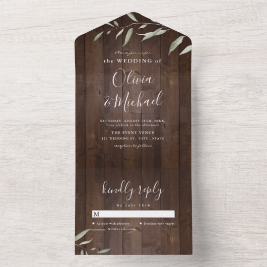 Elegant greenery barn county rustic bruiloft all in one uitnodiging (Binnen)