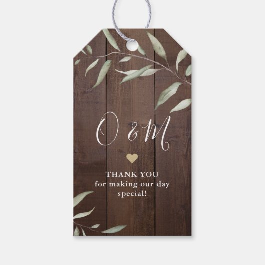 Elegant greenery barn county rustic bruiloft cadeaulabel (Voorkant)