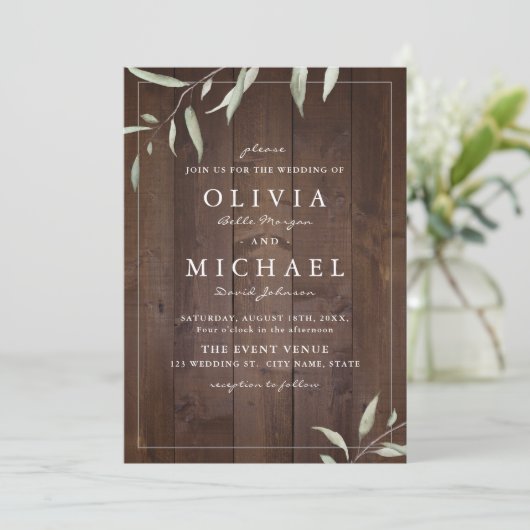 Elegant greenery barn county rustic bruiloft kaart (Staand voorkant)