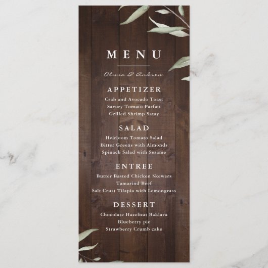 Elegant greenery barn county rustic bruiloft menu (Voorkant)