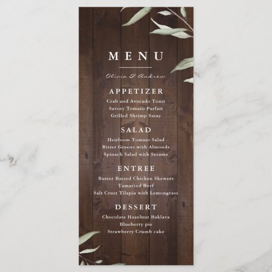 Elegant greenery barn county rustic bruiloft menu (Voorkant)