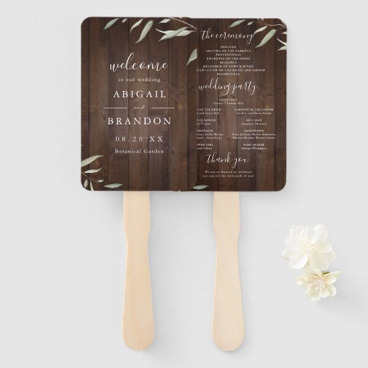 Elegant greenery barn wood rustige bruiloft handwaaier (Voorkant en achterkant)