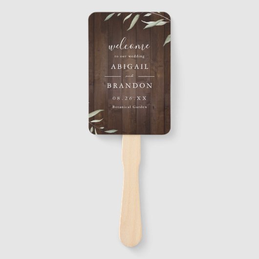 Elegant greenery barn wood rustige bruiloft handwaaier (Voorkant)