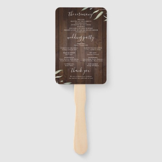 Elegant greenery barn wood rustige bruiloft handwaaier (Achterkant)