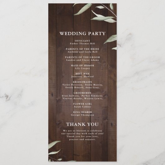 Elegant greenery barn wood rustige bruiloft menu (Achterkant)