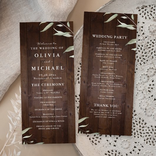 Elegant greenery barn wood rustige bruiloft menu
