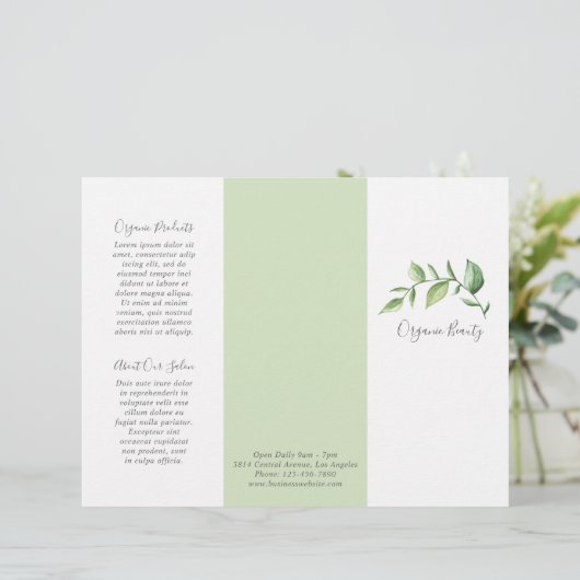 Elegant Greenery Beauty Salon Trifold Brochure (Staand voorkant)