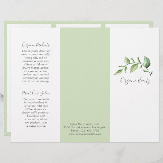 Elegant Greenery Beauty Salon Trifold Brochure (Voorkant / Achterkant)