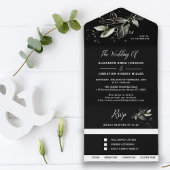 Elegant Greenery Black Botanical Weddenschap All In One Uitnodiging