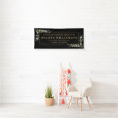 Elegant Greenery Black en Gold Afstuderen Spandoek (Insitu)