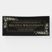 Elegant Greenery Black en Gold Afstuderen Spandoek (Horizontaal)