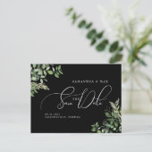 Elegant Greenery Black Photo Save the Date Aankondigingskaart (Staand voorkant)