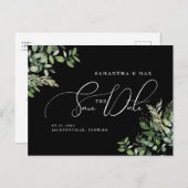 Elegant Greenery Black Photo Save the Date Briefkaart (Voorkant / Achterkant)