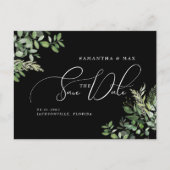 Elegant Greenery Black Photo Save the Date Briefkaart (Voorkant)