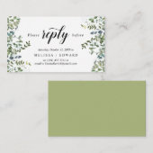 Elegant Greenery, Black, RSVP reageert, Antwoord Informatiekaartje (Voorkant / Achterkant)