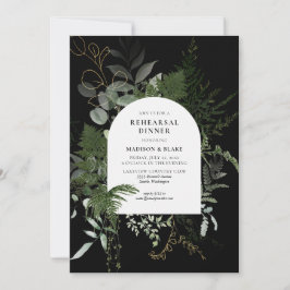 Elegant Greenery Black Wedding Rehearsal Dinner Kaart