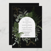 Elegant Greenery Black White Wedding Kaart (Voorkant / Achterkant)