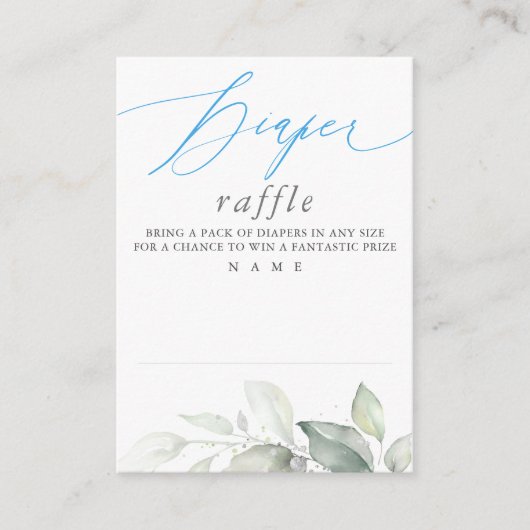 Elegant Greenery Blue Diaper Raffle Ticket Informatiekaartje (Voorkant)