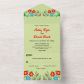 Elegant Greenery Blue Red Roses Floral Wedding All In One Uitnodiging (Binnen)