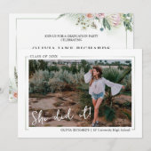 Elegant Greenery Boho Floral Graduation Party Invi Kaart (Voorkant / Achterkant)