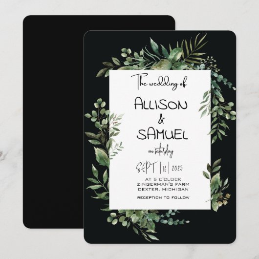 Elegant Greenery Border Wedding Kaart (Voorkant / Achterkant)