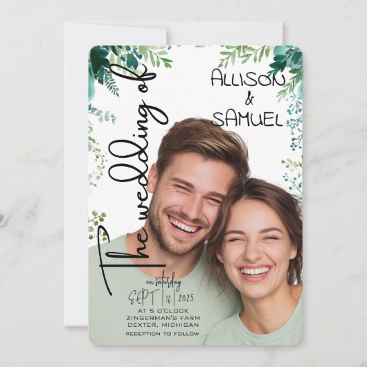 Elegant Greenery Border Wedding Kaart (Voorkant)