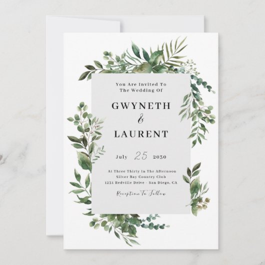 Elegant Greenery Border Wedding Kaart (Voorkant)