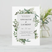 Elegant Greenery Border Wedding Kaart (Staand voorkant)