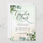 Elegant Greenery Botanical Ampersand Wedding Invit Kaart (Voorkant)