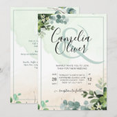 Elegant Greenery Botanical Ampersand Wedding Invit Kaart (Voorkant / Achterkant)