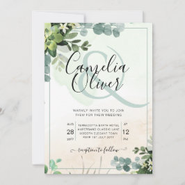 Elegant Greenery Botanical Ampersand Wedding Invit Kaart