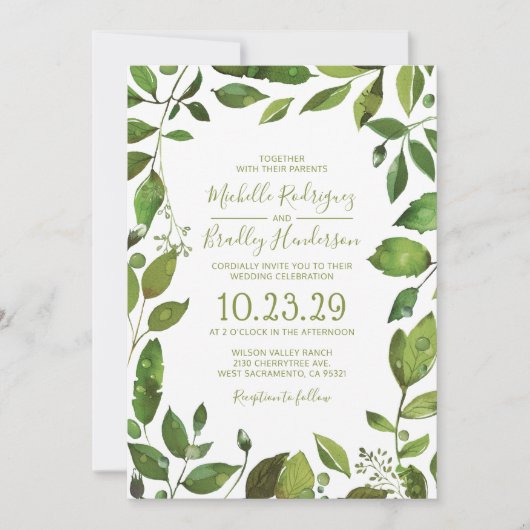 Elegant Greenery Botanical Foliage Wedding Kaart (Voorkant)