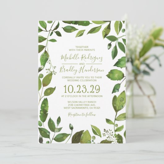 Elegant Greenery Botanical Foliage Wedding Kaart (Staand voorkant)