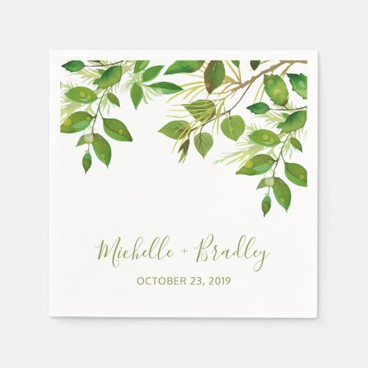 Elegant Greenery Botanical Foliage Wedding Servetten (Voorkant)