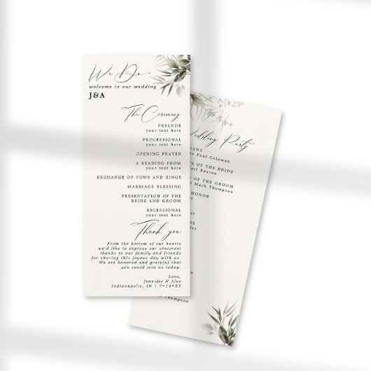 Elegant Greenery Botanical Ivory Wedding Programme Programmakaart