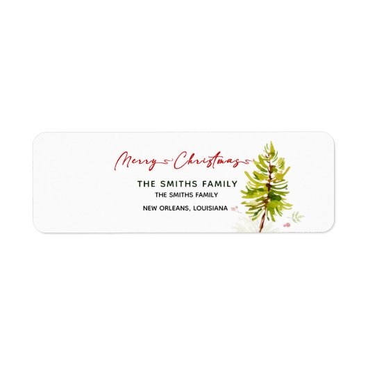Elegant Greenery Botanical Merry Christmas Address Etiket (Voorkant)
