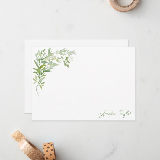 Elegant Greenery Botanical Personalized Stationery Notitiekaartje (Voorkant / Achterkant in situ)