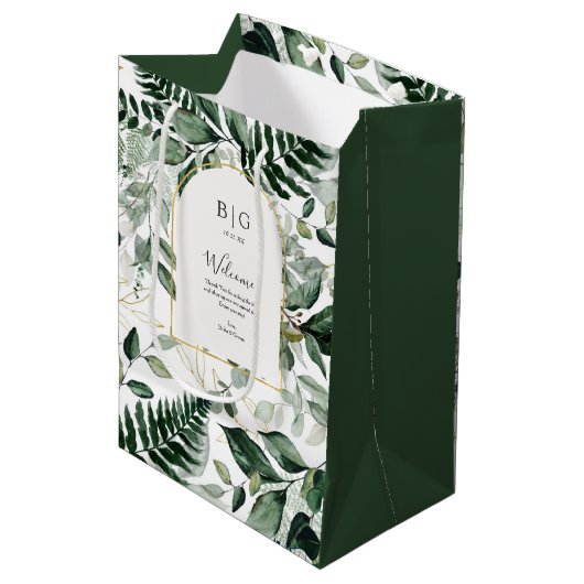 Elegant Greenery Botanical Wedding gasthotel Medium Cadeauzakje (Voorkant Gekanteld)