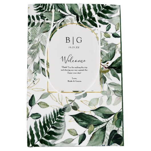 Elegant Greenery Botanical Wedding gasthotel Medium Cadeauzakje (Voorkant)