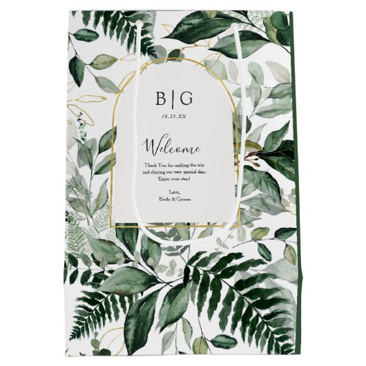 Elegant Greenery Botanical Wedding gasthotel Medium Cadeauzakje (Achterkant)